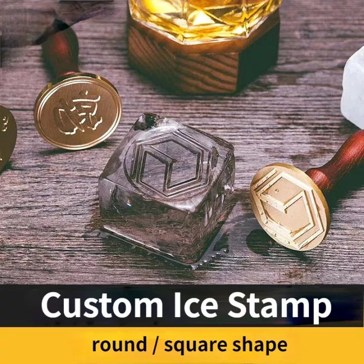 Custom Ice Stamp with Stainless Steel Wooden Handle (Without