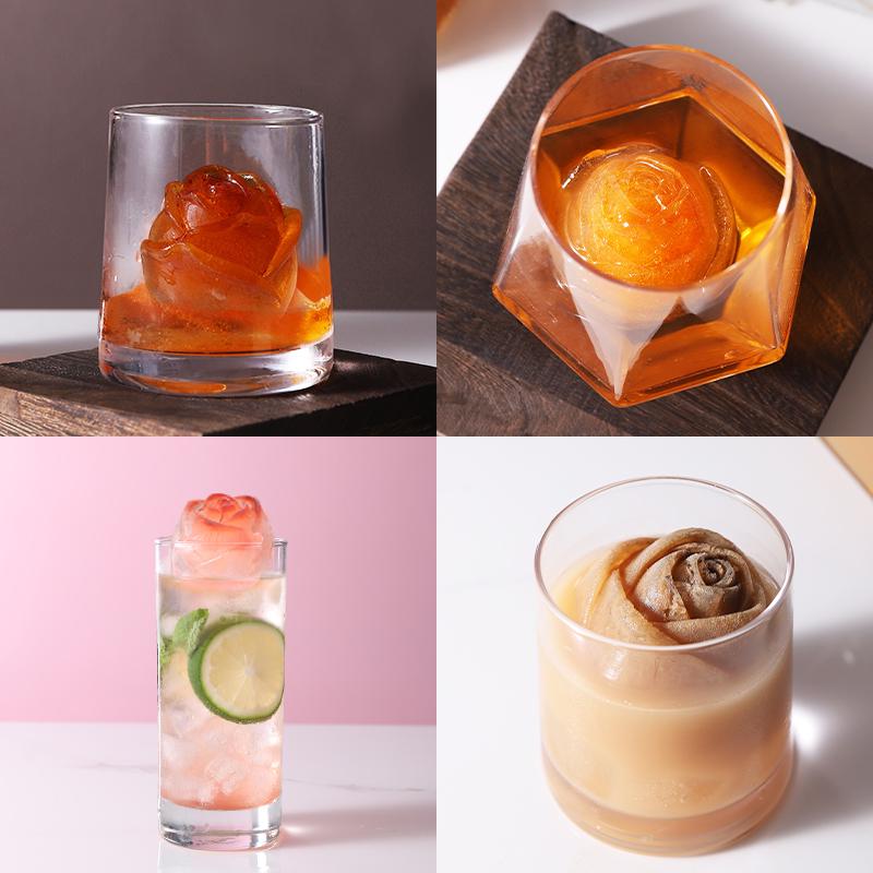 3d Silicone Rose Shape Ice Cubes Mold Ice Ball Mould For Cocktails